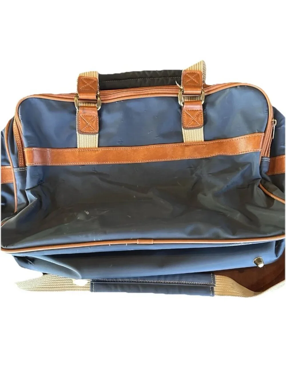Vintage Allyn St George Navy & Brown Travel Tote Luggage Bag 1980's